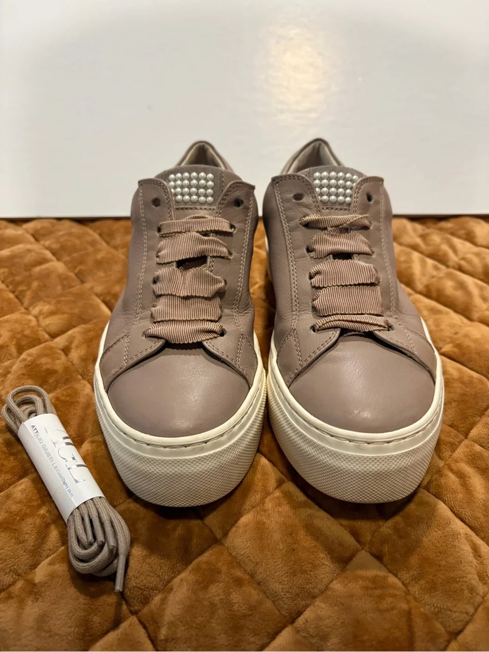 AGL Pearl Embellished Leather Platform Sneakers